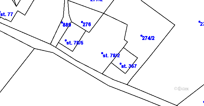 Parcela st. 78/2 v KÚ Huť, Katastrální mapa