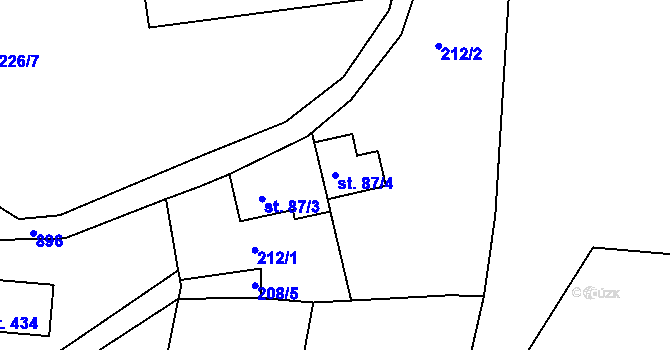 Parcela st. 87/4 v KÚ Huť, Katastrální mapa