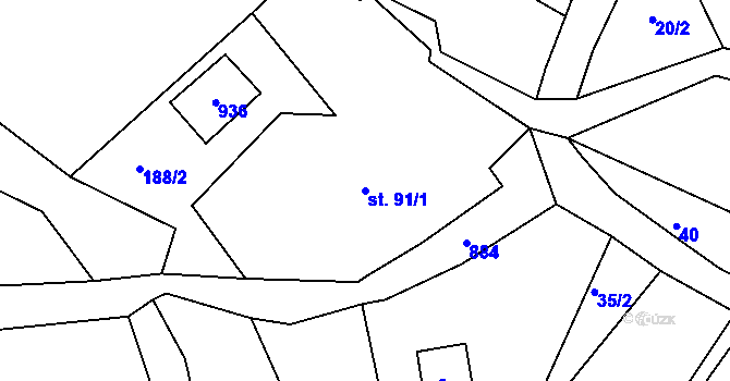 Parcela st. 91/1 v KÚ Huť, Katastrální mapa