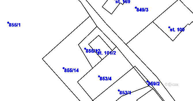 Parcela st. 101/2 v KÚ Huť, Katastrální mapa