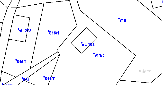 Parcela st. 104 v KÚ Huť, Katastrální mapa