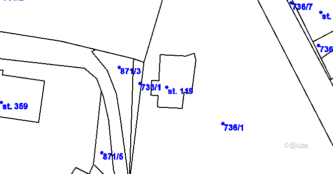 Parcela st. 119 v KÚ Huť, Katastrální mapa