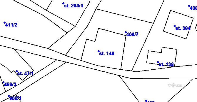 Parcela st. 148 v KÚ Huť, Katastrální mapa