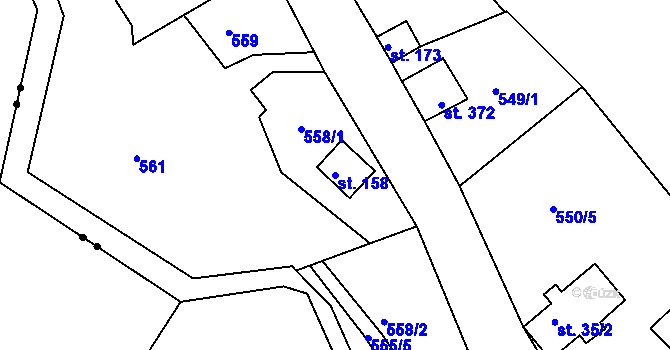 Parcela st. 158 v KÚ Huť, Katastrální mapa