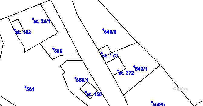 Parcela st. 173 v KÚ Huť, Katastrální mapa