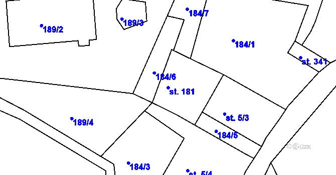 Parcela st. 181 v KÚ Huť, Katastrální mapa