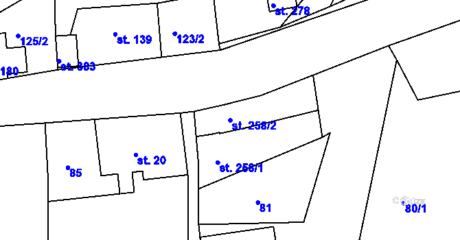 Parcela st. 258/2 v KÚ Huť, Katastrální mapa