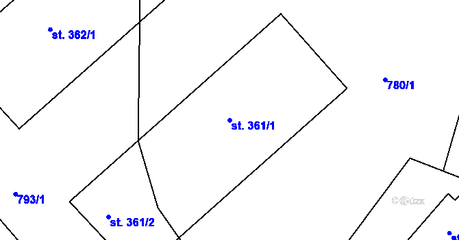Parcela st. 361/1 v KÚ Huť, Katastrální mapa