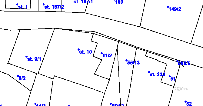 Parcela st. 11/2 v KÚ Huť, Katastrální mapa