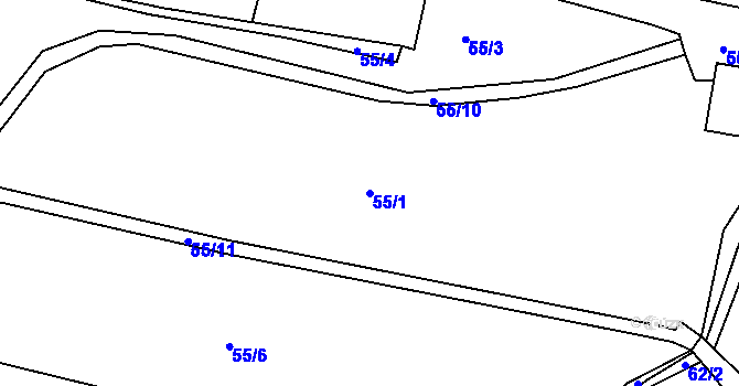Parcela st. 55/1 v KÚ Huť, Katastrální mapa