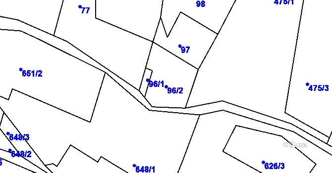 Parcela st. 96/2 v KÚ Huť, Katastrální mapa