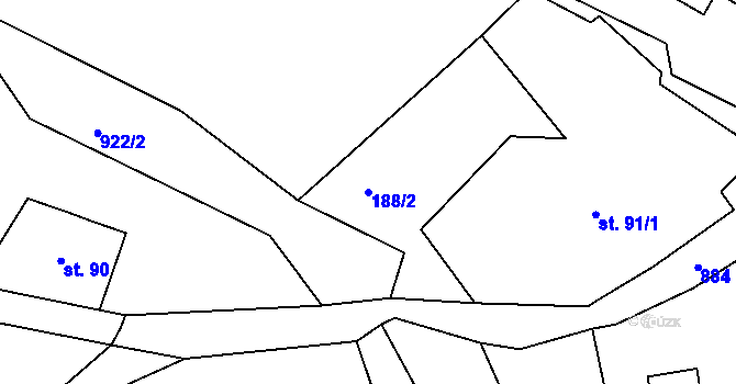 Parcela st. 188/2 v KÚ Huť, Katastrální mapa