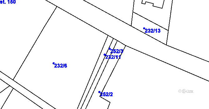 Parcela st. 232/11 v KÚ Huť, Katastrální mapa