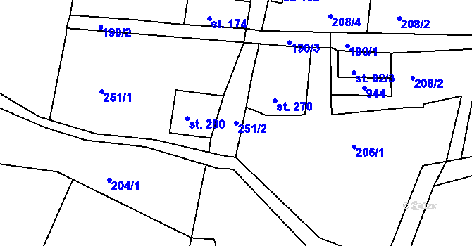 Parcela st. 251/2 v KÚ Huť, Katastrální mapa