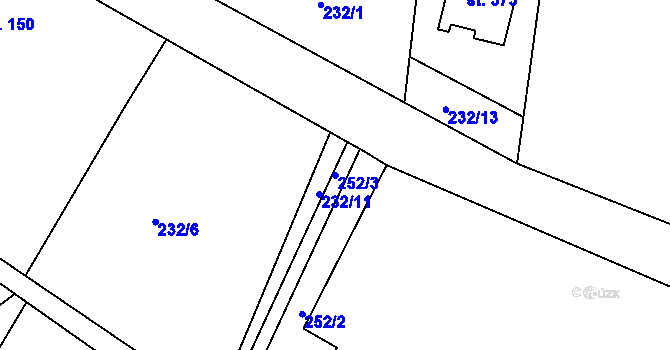 Parcela st. 252/3 v KÚ Huť, Katastrální mapa