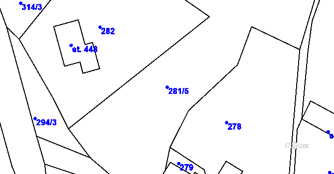 Parcela st. 281/5 v KÚ Huť, Katastrální mapa