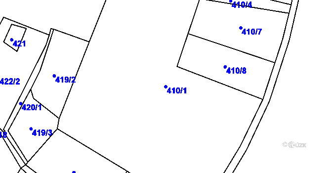 Parcela st. 410/1 v KÚ Huť, Katastrální mapa