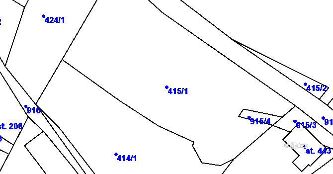 Parcela st. 415/1 v KÚ Huť, Katastrální mapa