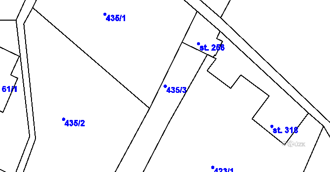 Parcela st. 435/3 v KÚ Huť, Katastrální mapa