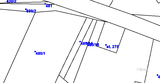 Parcela st. 480/14 v KÚ Huť, Katastrální mapa