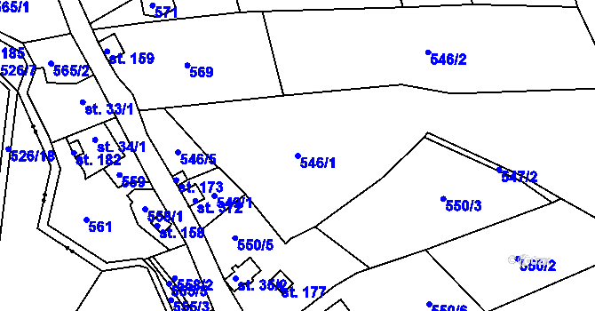 Parcela st. 546/1 v KÚ Huť, Katastrální mapa