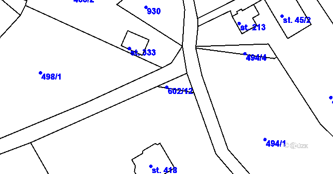 Parcela st. 602/12 v KÚ Huť, Katastrální mapa