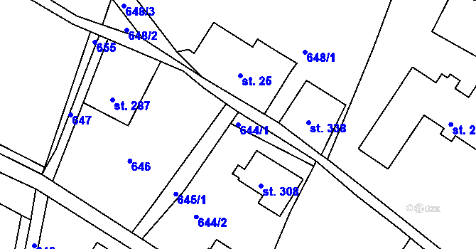 Parcela st. 644/1 v KÚ Huť, Katastrální mapa