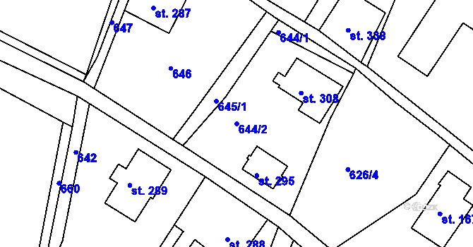 Parcela st. 644/2 v KÚ Huť, Katastrální mapa