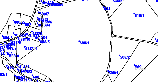 Parcela st. 688/1 v KÚ Huť, Katastrální mapa