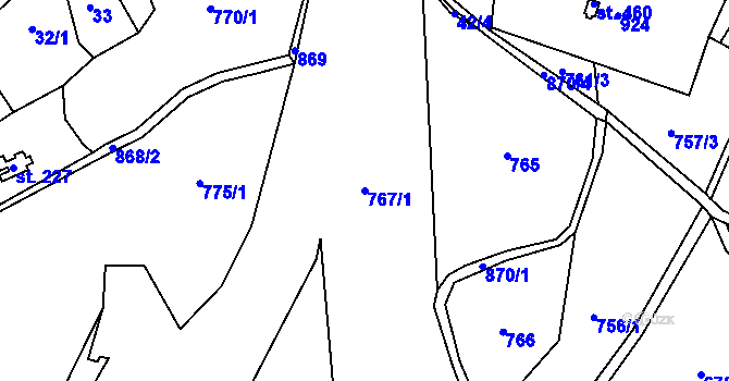 Parcela st. 767/1 v KÚ Huť, Katastrální mapa