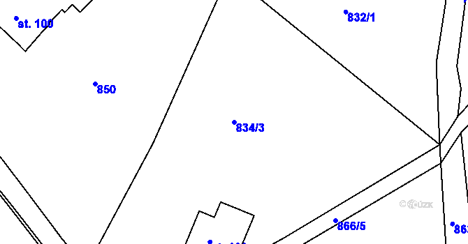 Parcela st. 834/3 v KÚ Huť, Katastrální mapa