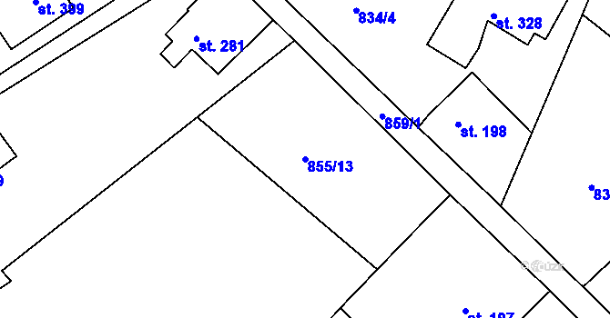 Parcela st. 855/13 v KÚ Huť, Katastrální mapa