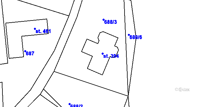 Parcela st. 394 v KÚ Huť, Katastrální mapa