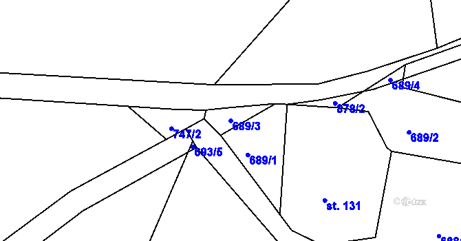 Parcela st. 689/3 v KÚ Huť, Katastrální mapa