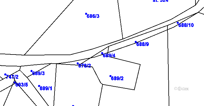 Parcela st. 689/4 v KÚ Huť, Katastrální mapa