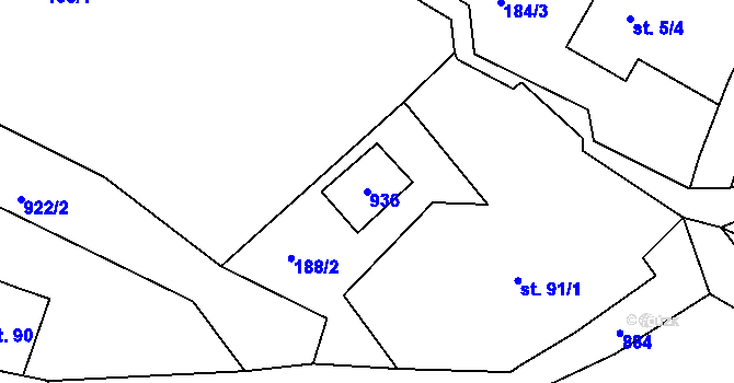 Parcela st. 936 v KÚ Huť, Katastrální mapa