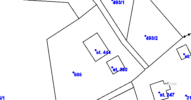 Parcela st. 444 v KÚ Huť, Katastrální mapa