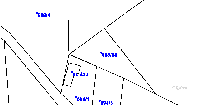 Parcela st. 688/14 v KÚ Huť, Katastrální mapa