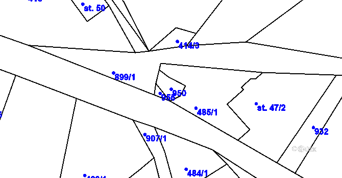 Parcela st. 950 v KÚ Huť, Katastrální mapa
