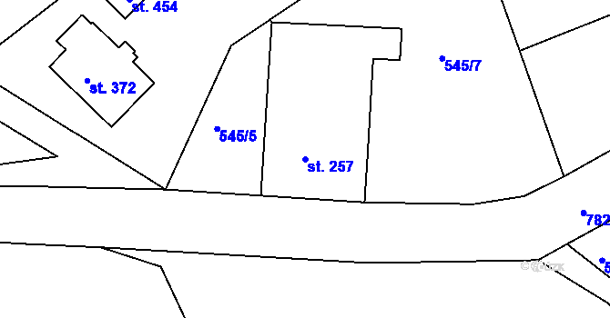 Parcela st. 257 v KÚ Jistebsko, Katastrální mapa
