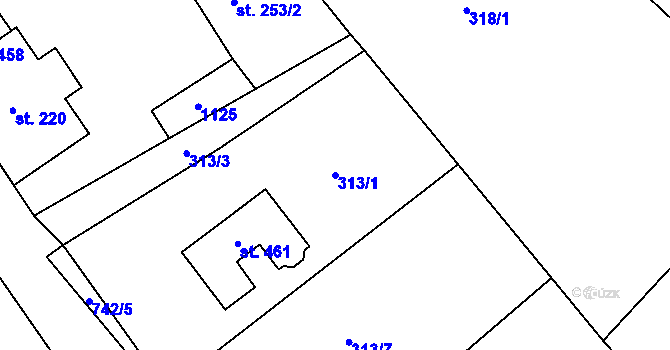 Parcela st. 313/1 v KÚ Jistebsko, Katastrální mapa