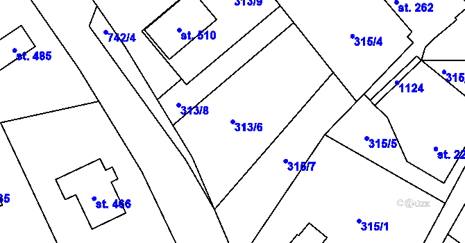 Parcela st. 313/6 v KÚ Jistebsko, Katastrální mapa