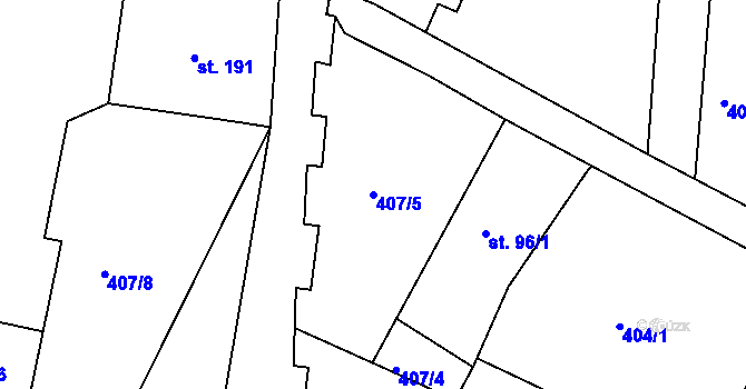 Parcela st. 407/5 v KÚ Jistebsko, Katastrální mapa