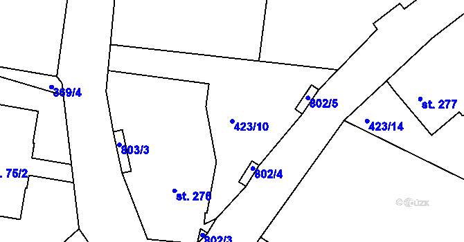 Parcela st. 423/10 v KÚ Jistebsko, Katastrální mapa