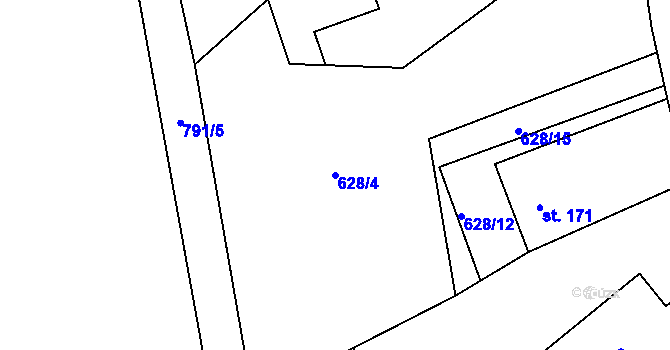Parcela st. 628/4 v KÚ Jistebsko, Katastrální mapa