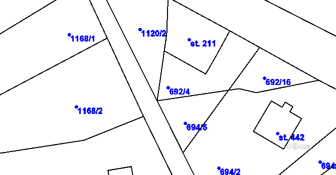 Parcela st. 692/4 v KÚ Jistebsko, Katastrální mapa