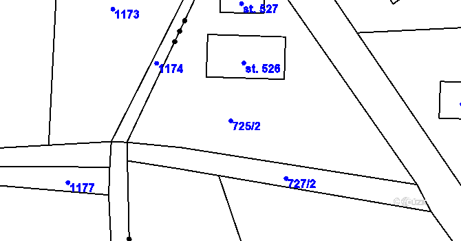 Parcela st. 725/2 v KÚ Jistebsko, Katastrální mapa