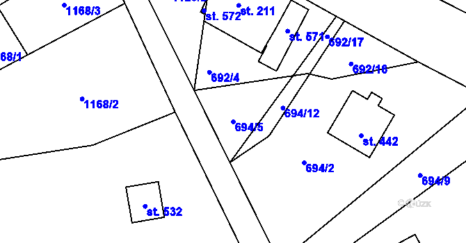 Parcela st. 694/5 v KÚ Jistebsko, Katastrální mapa