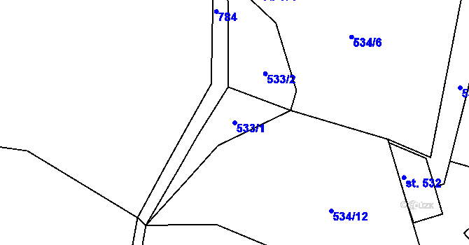 Parcela st. 533/1 v KÚ Jistebsko, Katastrální mapa