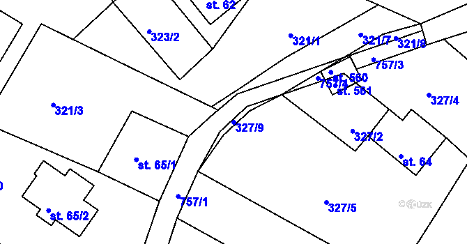 Parcela st. 327/9 v KÚ Jistebsko, Katastrální mapa